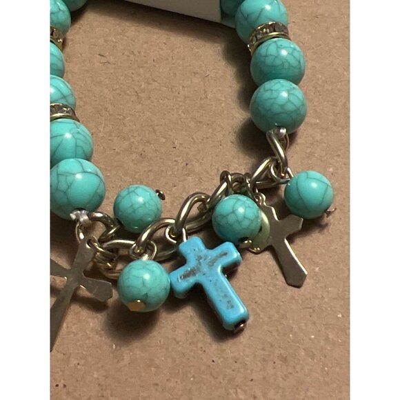 My Style Faux Turquoise Faith Bead Stretch Bracelet - Picture 3 of 6